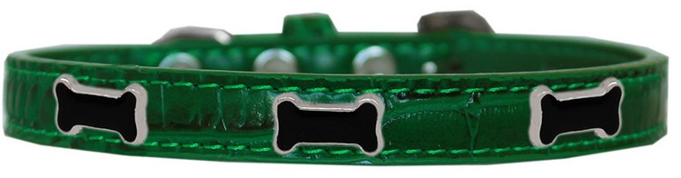 Black Bone Widget Croc Dog Collar Emerald Green Size 20